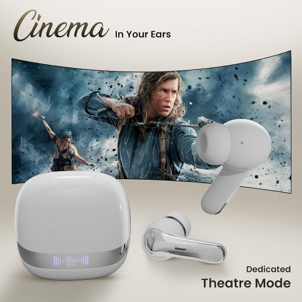 TWS Earbuds | Dual Device Connectivity | ANC 32dB | 4 AI-ENC Mics | 65H Playback | Bass & Theatre Modes | 3D Spatial Audio | Bluetooth 5.4 | (Silk White)