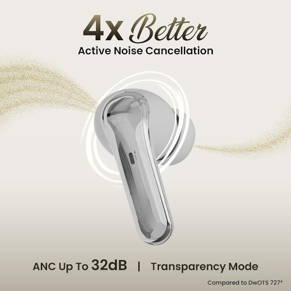 TWS Earbuds | Dual Device Connectivity | ANC 32dB | 4 AI-ENC Mics | 65H Playback | Bass & Theatre Modes | 3D Spatial Audio | Bluetooth 5.4 | (Silk White)