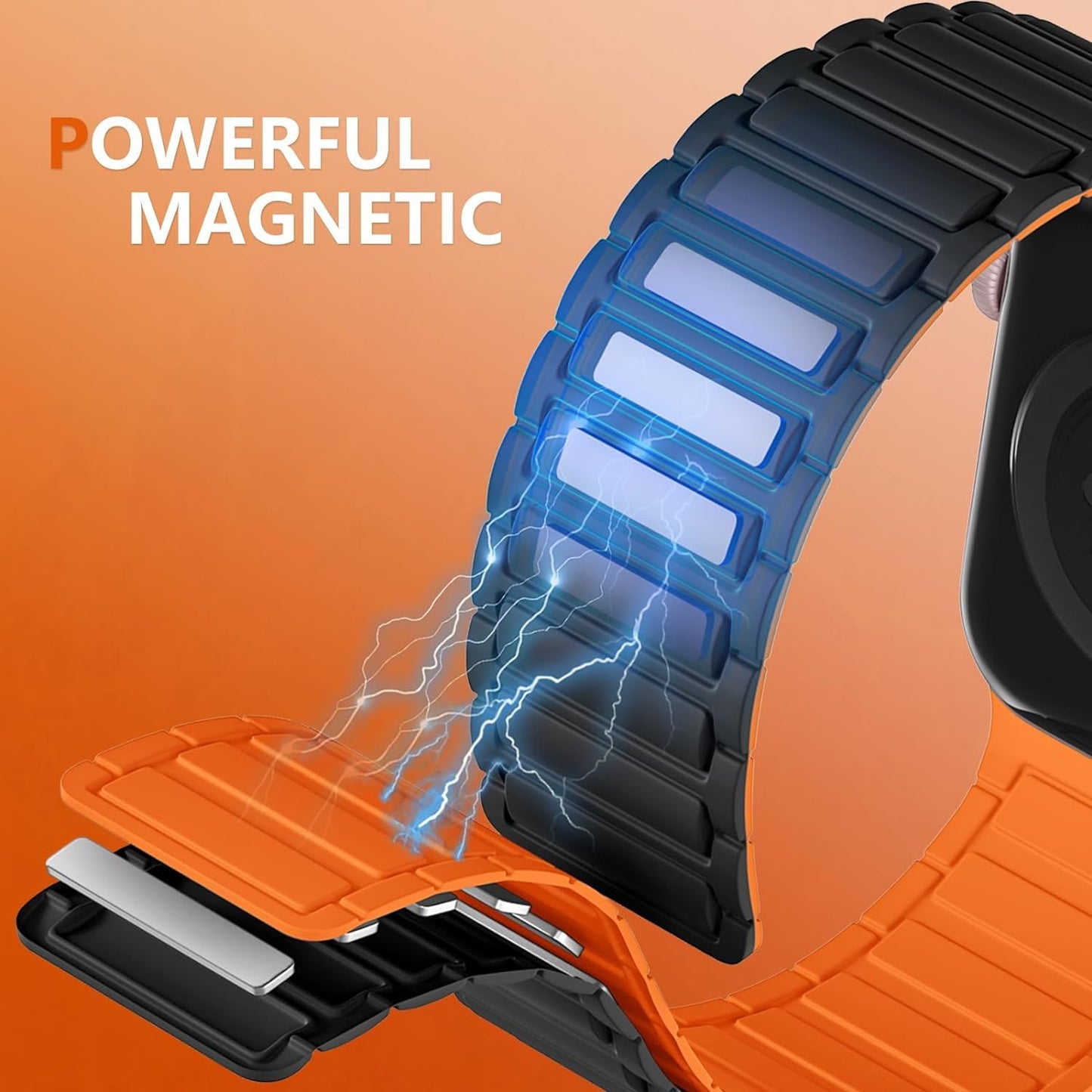 Silicone Magnetic Sport Watch Band Compatible with Apple Watch Ultra 2/Ultra Band for 49mm 46mm 45mm 44mm, Solo Loop Strap for iwatch Series 10 9 8 7 6 5 SE2 4 - Black|Orange