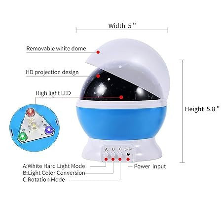 360° Star & Moon Rotating Night Light Projector – Colorful LED Lamp with USB Cable for Kids Room | Random Color