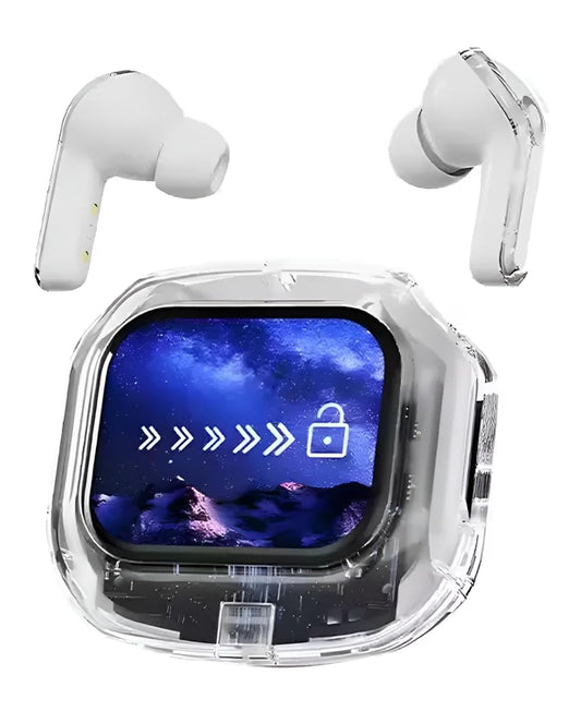 Screen TWS, Smart Touch Display True Wireless Buds, BT5.4 with Low Latency Gaming Mode, Type-C Fast Charging, Find My Earbuds, 4 Mics ENC for Clear Calling, EQ Mode.(White)
